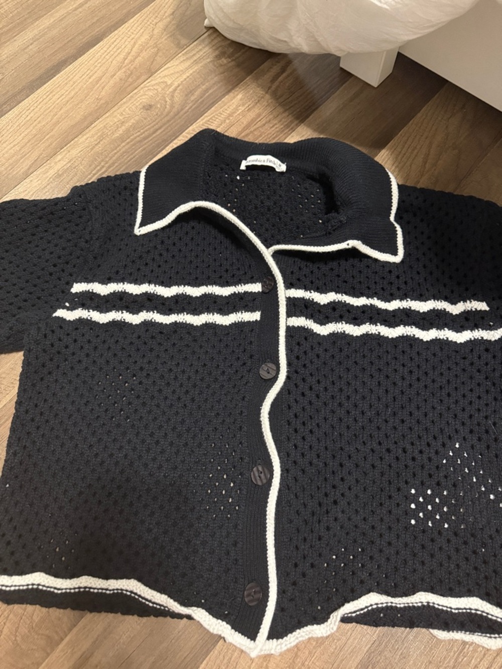Abercrombie & Fitch Black Knit Button-Down with White Trim